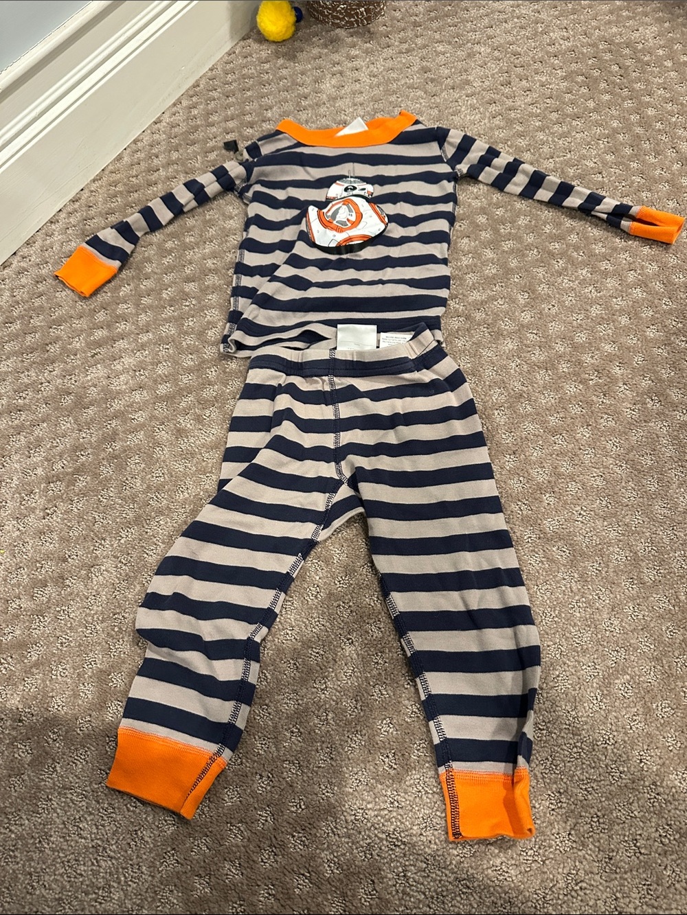 Hanna Andersson Navy and Cream Stripe Pajama Set with Orange Trim